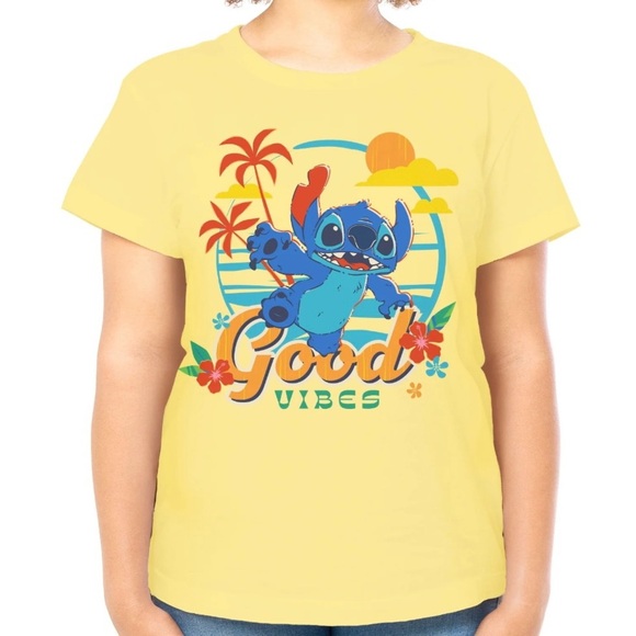 Disney Stitch Good Vibes Graphic Tee with Short Sleeves, Women's - Picture 2 of 7